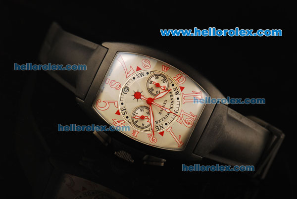 Franck Muller Chronograph Quartz Movement PVD Case with White Dial and Black Rubber Strap-7750 Coating Case - Click Image to Close